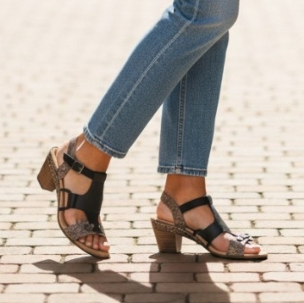 Reiker Women's Slingback Heeled Sandals Black Snake Print Lightweight Comfort 37 - Picture 2 of 16